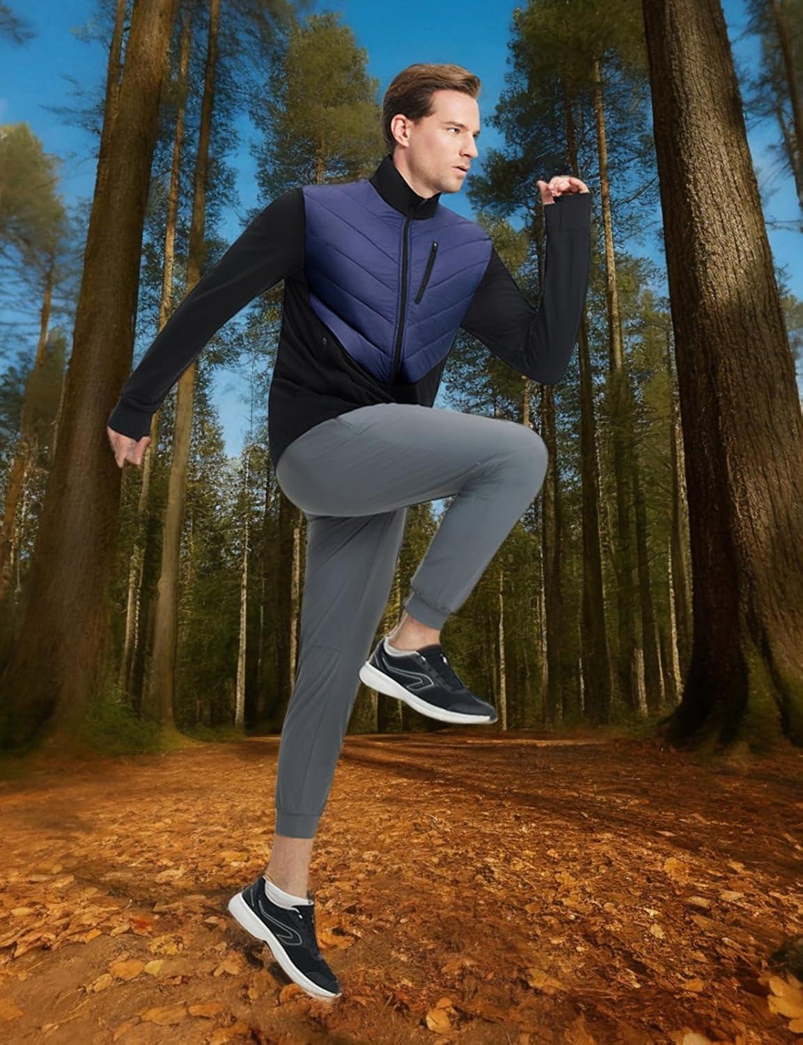 imagebaleaf Mens Cycling Jacket Puffer Lightweight Coat Windproof Warm Winter 5 Pockets Packable Running HikingBlueBlack