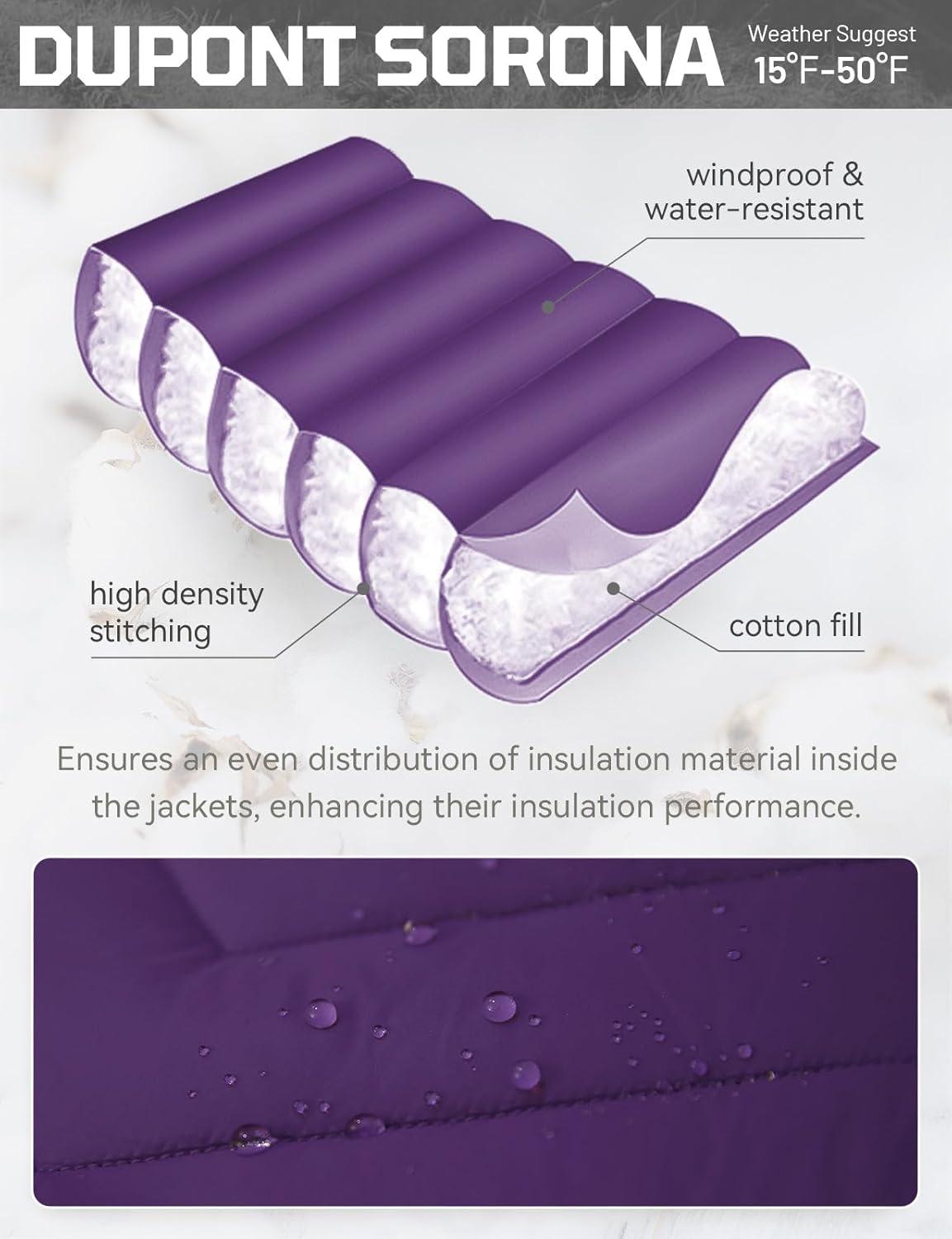 imagebaleaf Mens Cycling Jacket Puffer Lightweight Coat Windproof Warm Winter 5 Pockets Packable Running HikingPurpleBlack