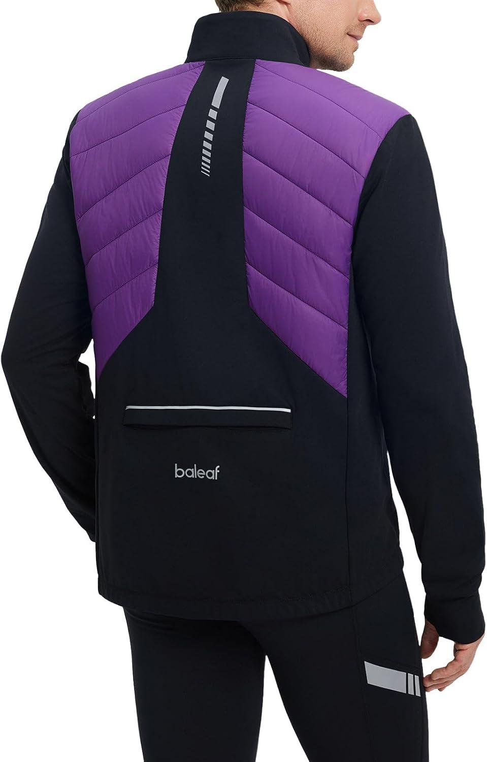 imagebaleaf Mens Cycling Jacket Puffer Lightweight Coat Windproof Warm Winter 5 Pockets Packable Running HikingPurpleBlack