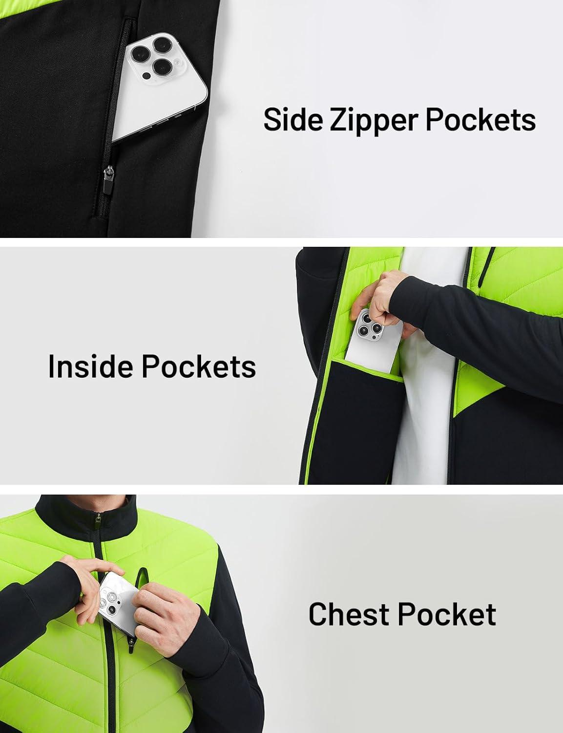 imagebaleaf Mens Cycling Jacket Puffer Lightweight Coat Windproof Warm Winter 5 Pockets Packable Running HikingYellowBlack
