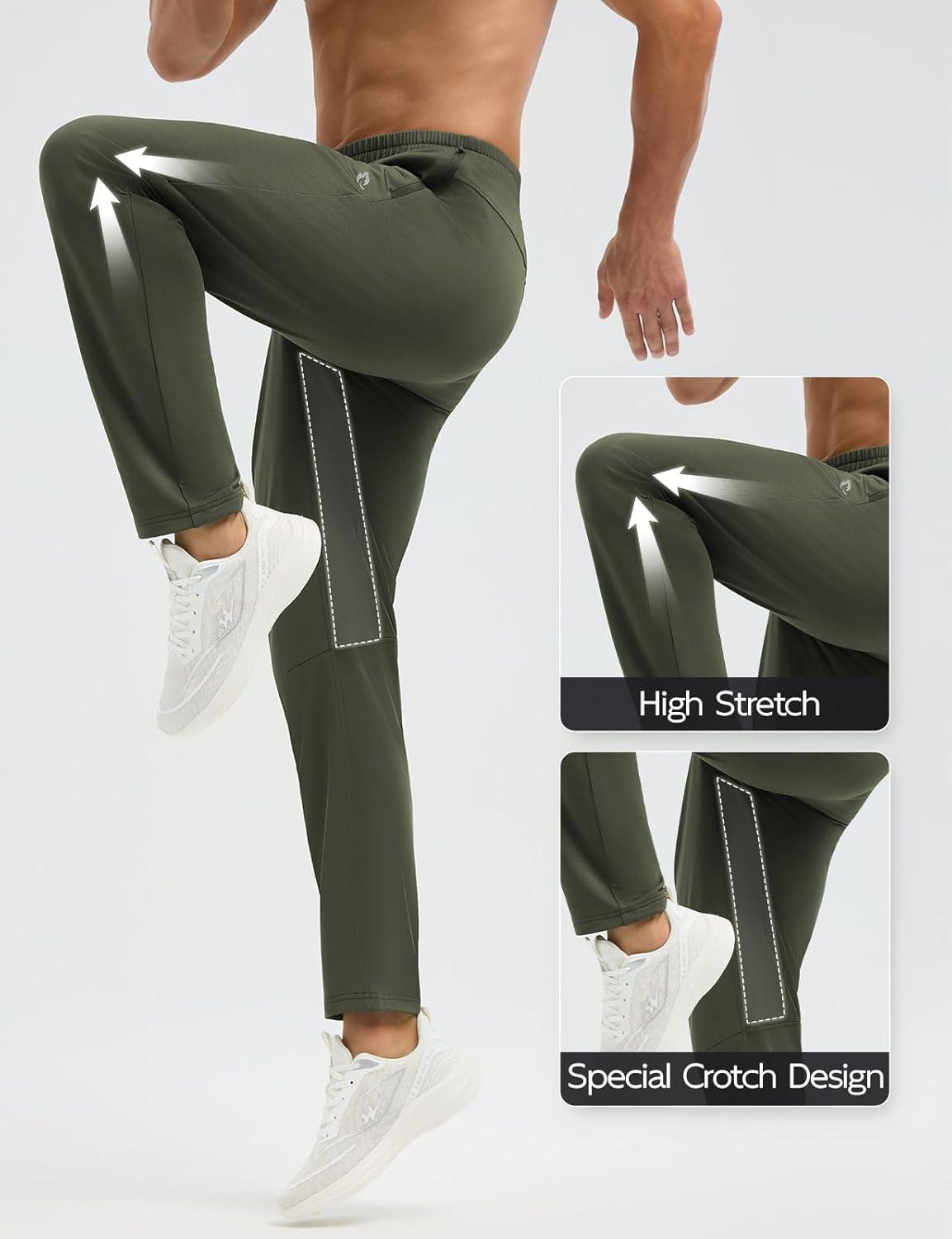 imagebaleaf Mens Fleece Lined Running Pants Winter Thermal Track Pants Zipper Pocket Water Resistant Athletic Workout HikingArmy Green No Water Resistant