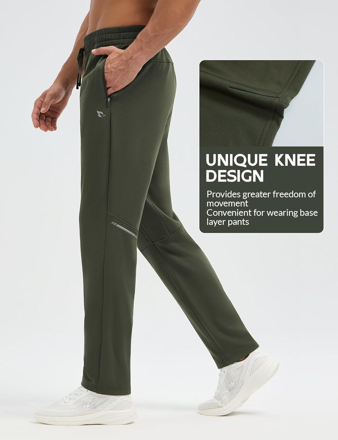 imagebaleaf Mens Fleece Lined Running Pants Winter Thermal Track Pants Zipper Pocket Water Resistant Athletic Workout HikingArmy Green No Water Resistant