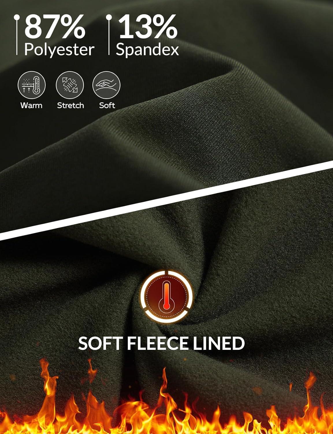 imagebaleaf Mens Fleece Lined Running Pants Winter Thermal Track Pants Zipper Pocket Water Resistant Athletic Workout HikingArmy Green No Water Resistant