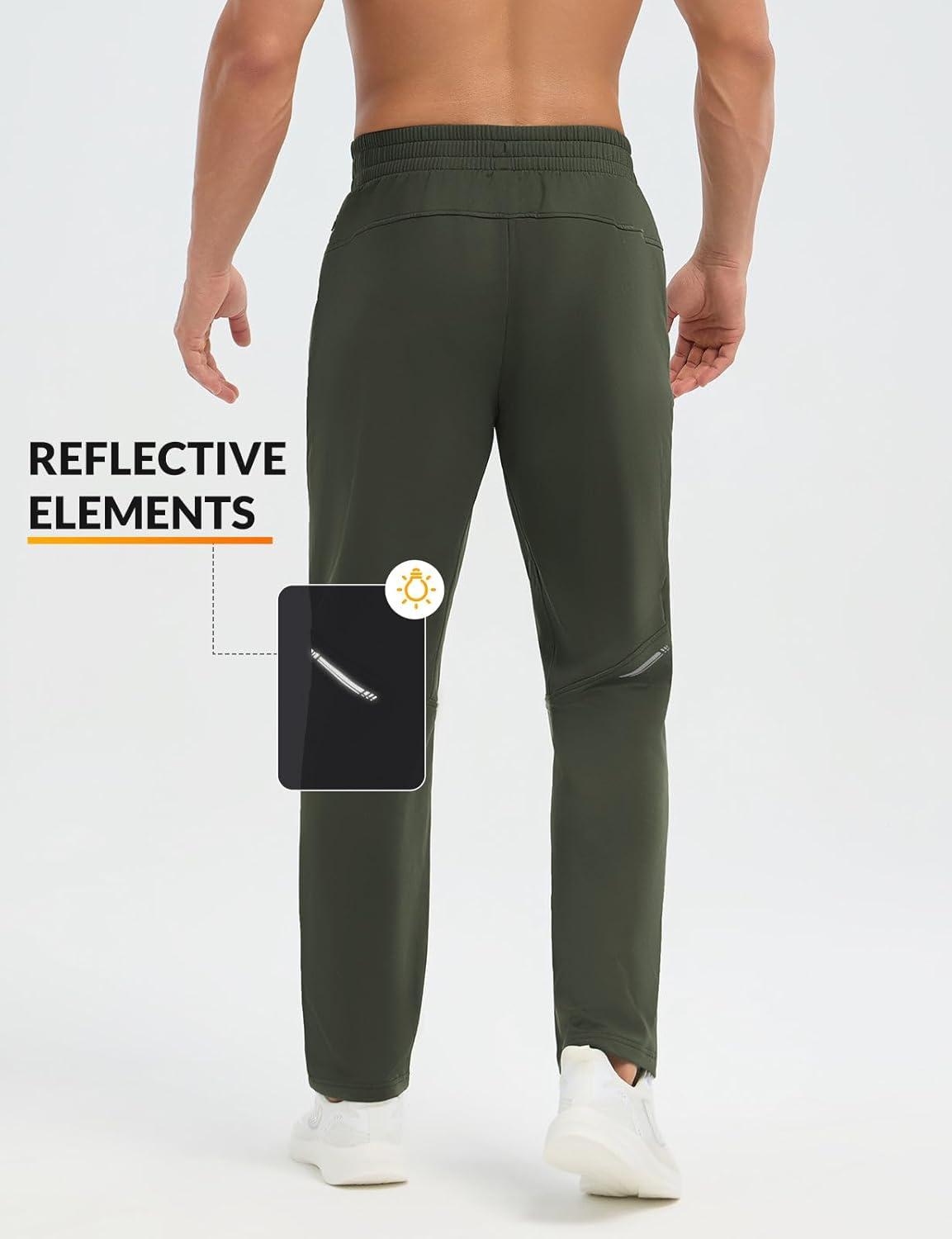 imagebaleaf Mens Fleece Lined Running Pants Winter Thermal Track Pants Zipper Pocket Water Resistant Athletic Workout HikingArmy Green No Water Resistant