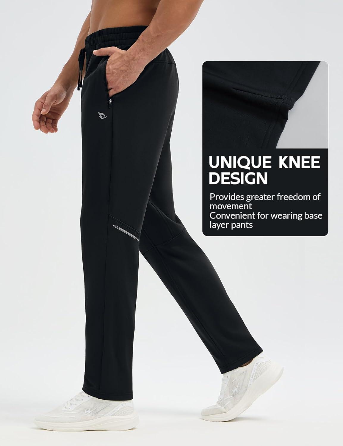 imagebaleaf Mens Fleece Lined Running Pants Winter Thermal Track Pants Zipper Pocket Water Resistant Athletic Workout HikingBlack Water Resistant