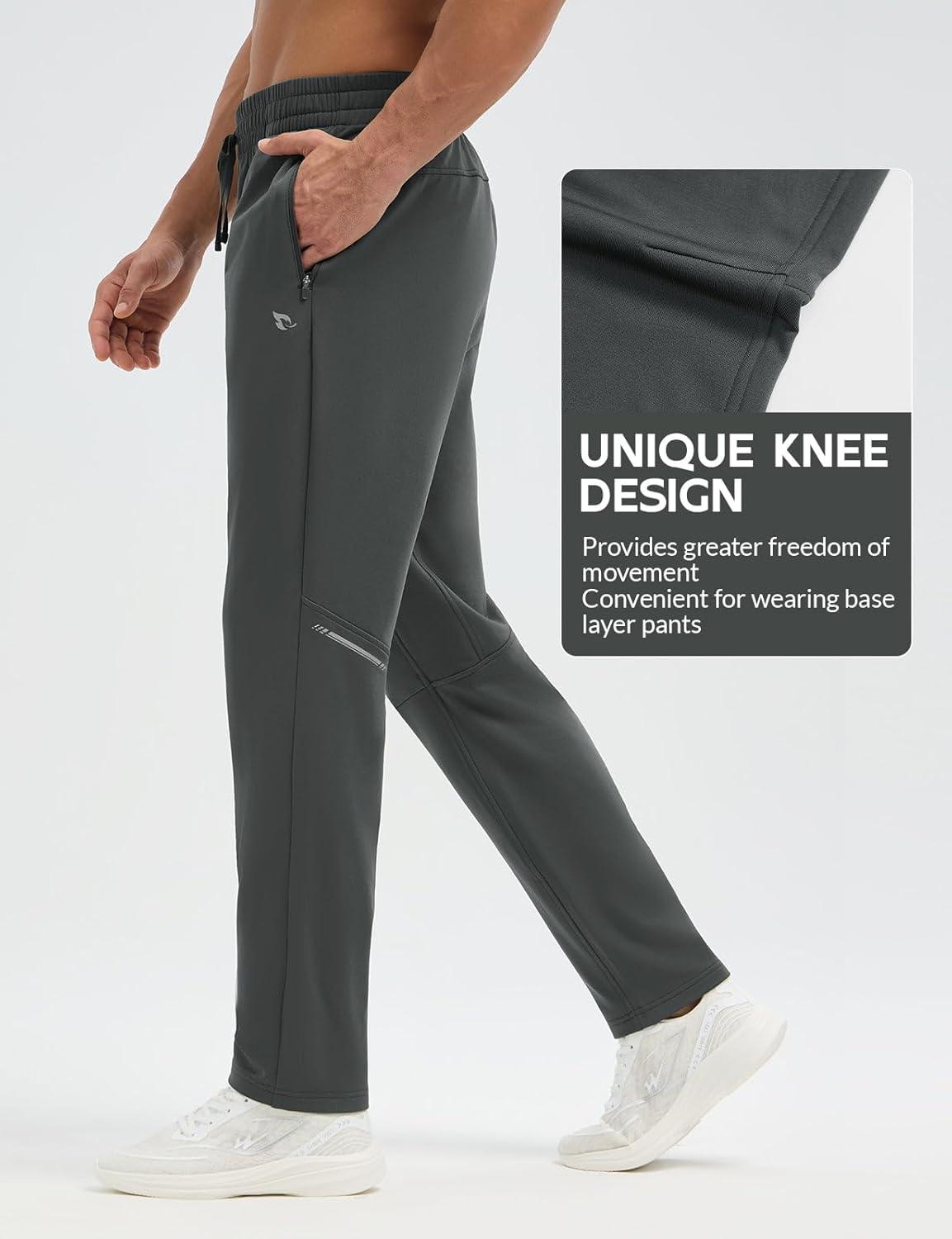 imagebaleaf Mens Fleece Lined Running Pants Winter Thermal Track Pants Zipper Pocket Water Resistant Athletic Workout HikingDark Gray Water Resistant