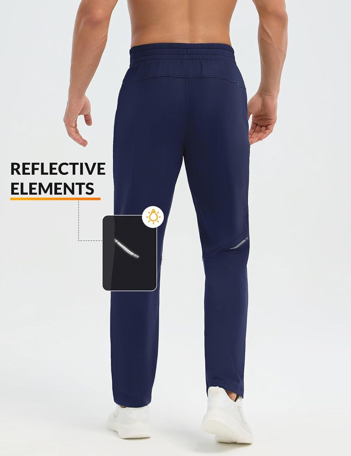 imagebaleaf Mens Fleece Lined Running Pants Winter Thermal Track Pants Zipper Pocket Water Resistant Athletic Workout HikingNavy Blue Water Resistant