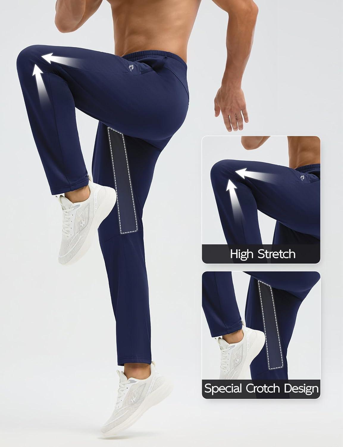 imagebaleaf Mens Fleece Lined Running Pants Winter Thermal Track Pants Zipper Pocket Water Resistant Athletic Workout HikingNavy Blue Water Resistant