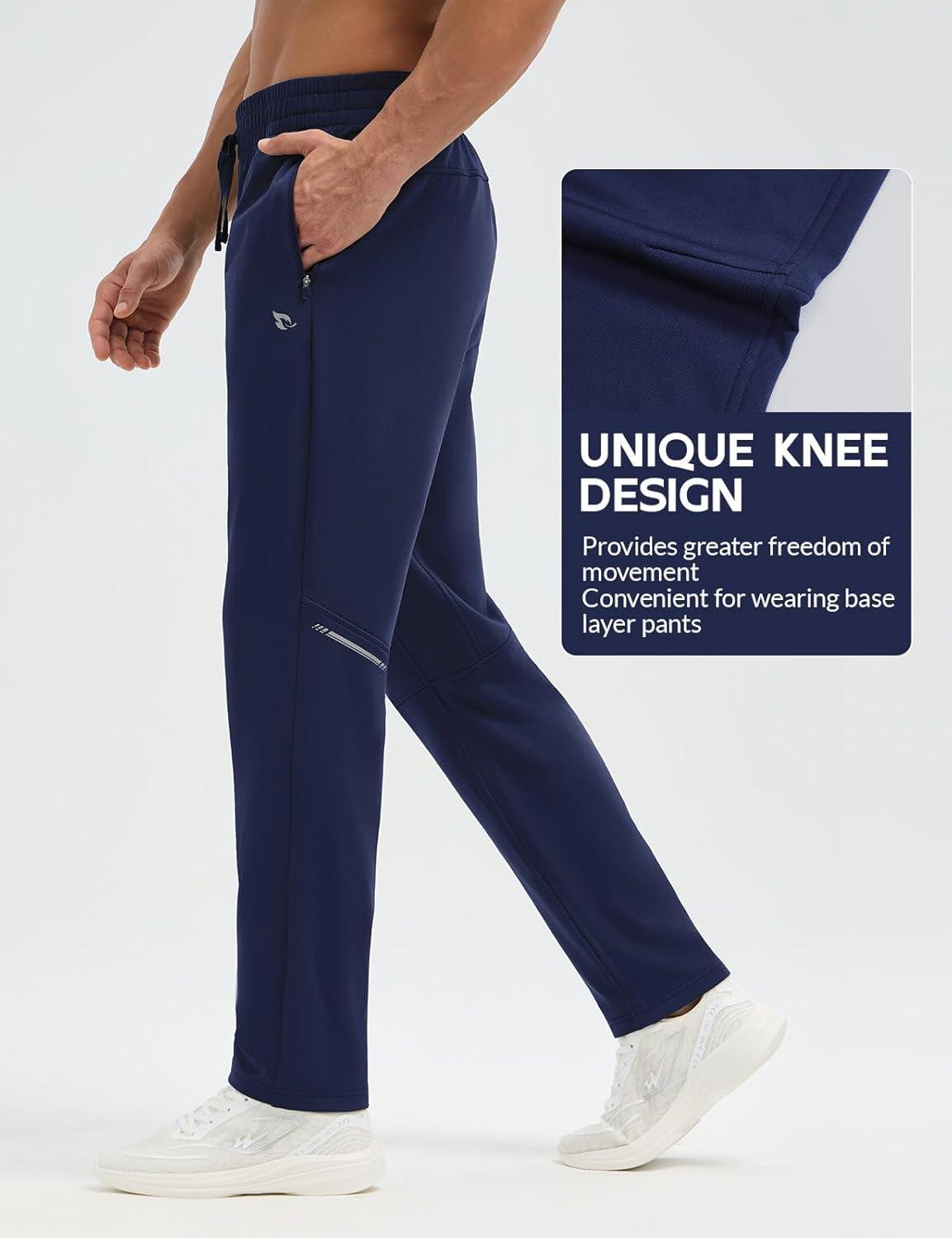 imagebaleaf Mens Fleece Lined Running Pants Winter Thermal Track Pants Zipper Pocket Water Resistant Athletic Workout HikingNavy Blue Water Resistant