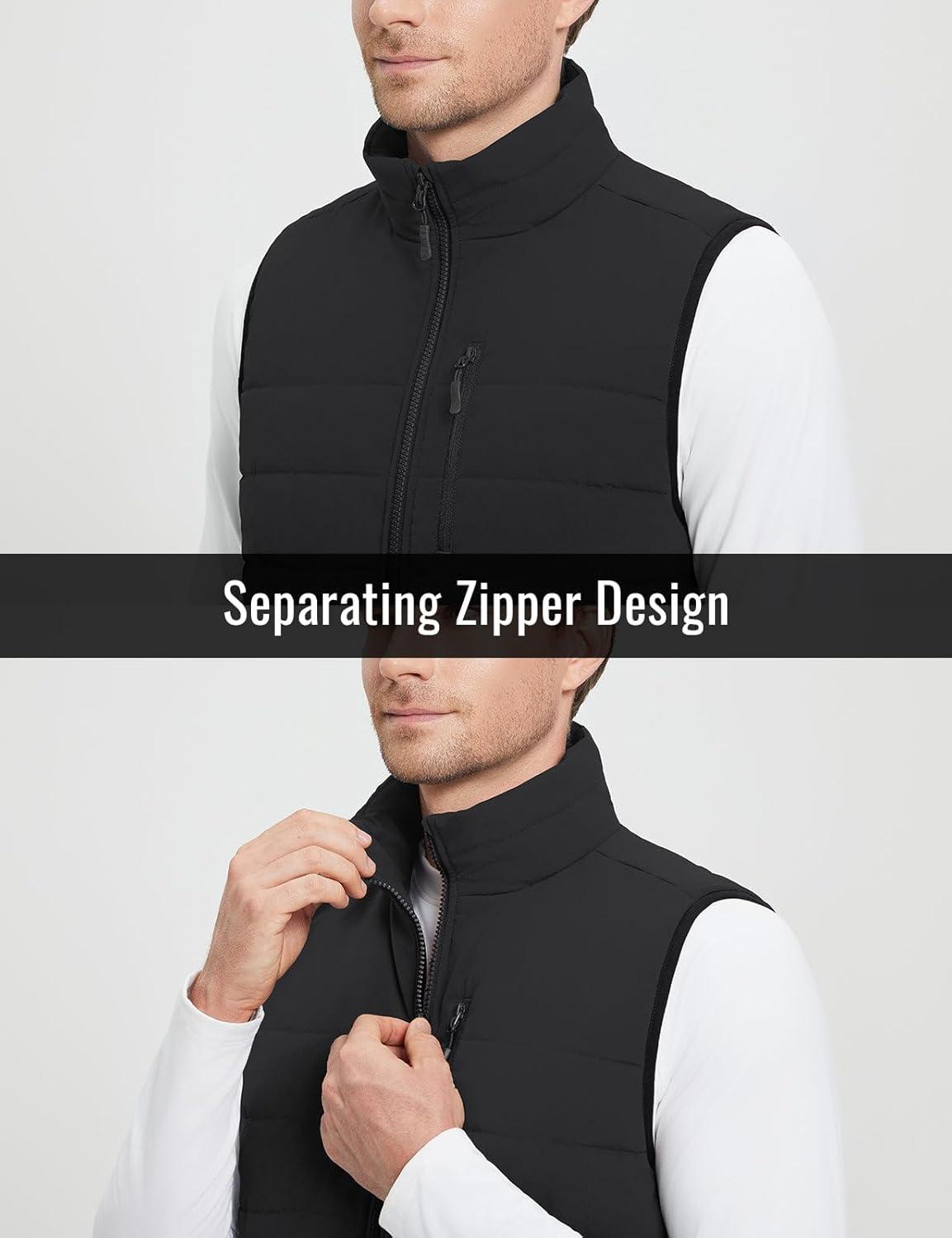 imagebaleaf Mens Puffer Vest Lightweight Warm Outerwear Zip Up Fleece Winter Sleeveless Pockets Jacket Hiking Golf RunningBlack