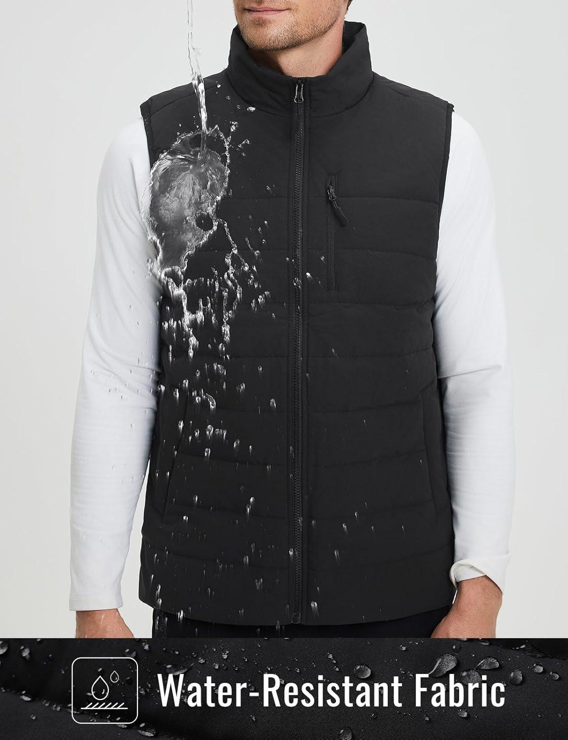 imagebaleaf Mens Puffer Vest Lightweight Warm Outerwear Zip Up Fleece Winter Sleeveless Pockets Jacket Hiking Golf RunningBlack