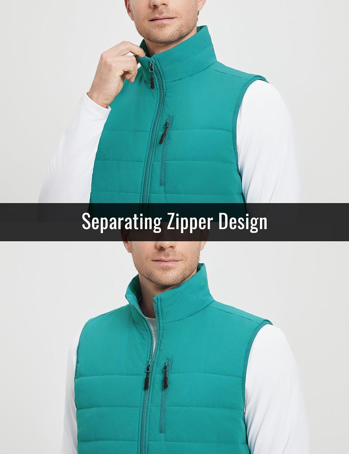 imagebaleaf Mens Puffer Vest Lightweight Warm Outerwear Zip Up Fleece Winter Sleeveless Pockets Jacket Hiking Golf RunningGreen