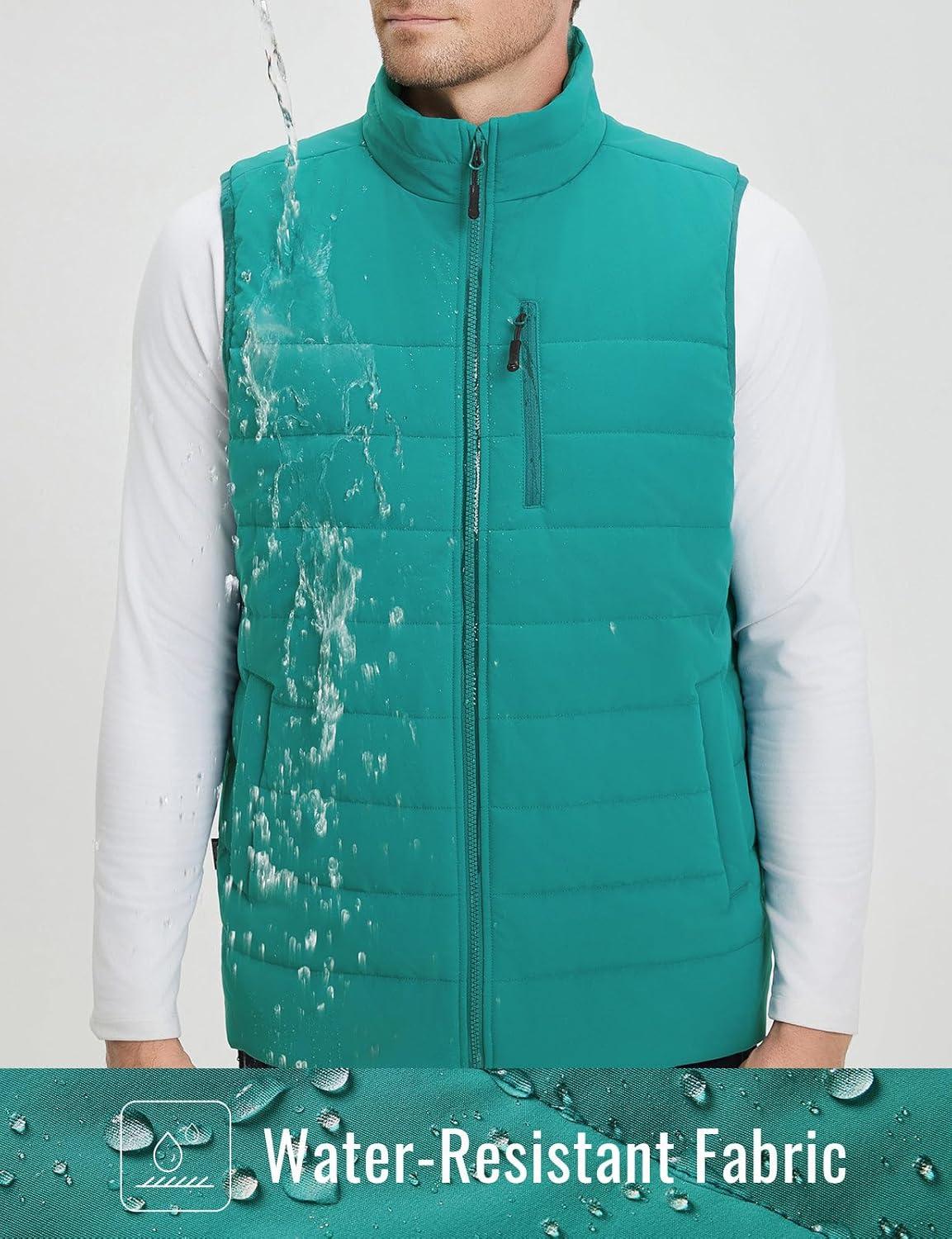 imagebaleaf Mens Puffer Vest Lightweight Warm Outerwear Zip Up Fleece Winter Sleeveless Pockets Jacket Hiking Golf RunningGreen