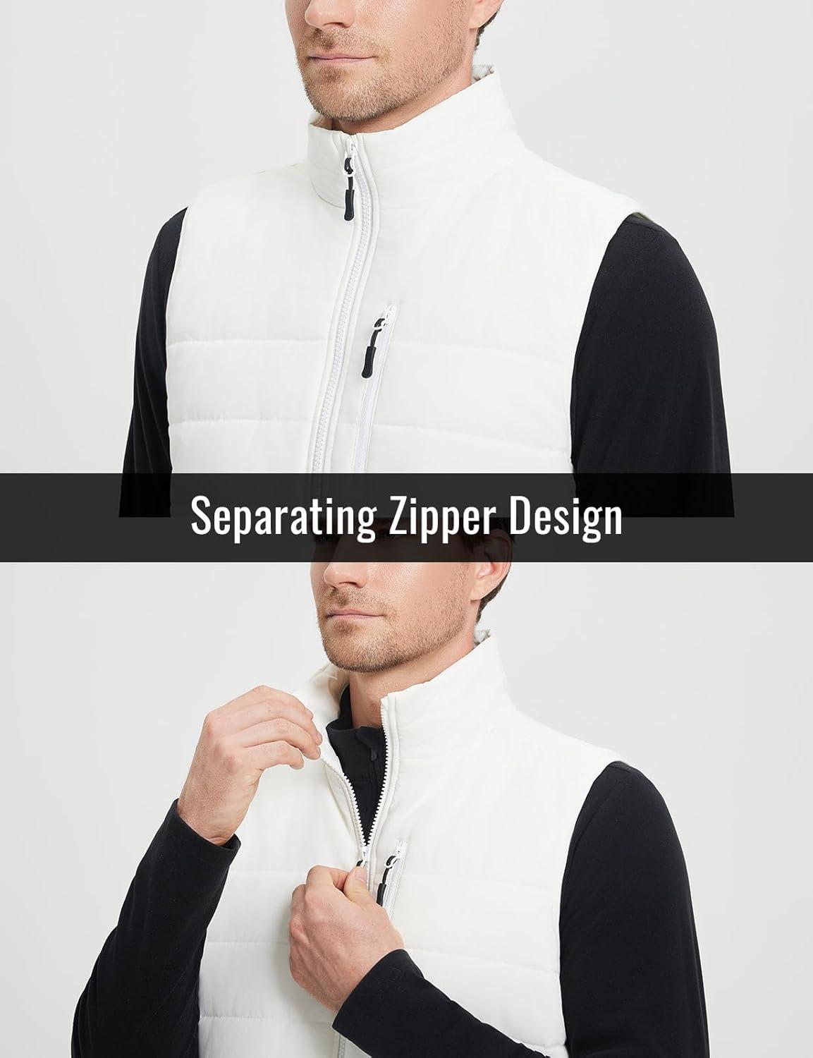 imagebaleaf Mens Puffer Vest Lightweight Warm Outerwear Zip Up Fleece Winter Sleeveless Pockets Jacket Hiking Golf RunningWhite