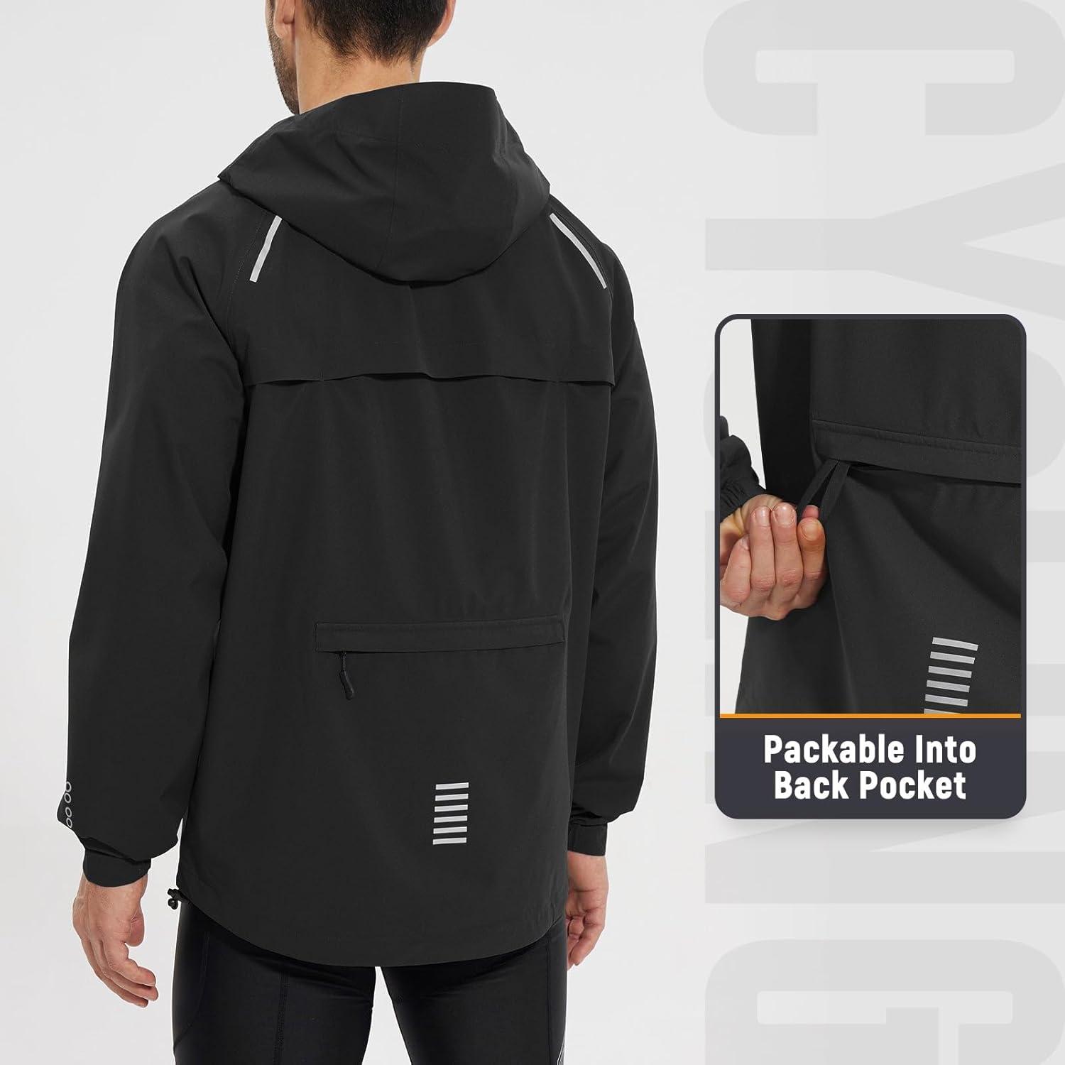 imagebaleaf Mens Rain Jacket Waterproof Windbreaker Raincoat Running Cycling Hiking Gear Hood Lightweight Reflective PackableBlack