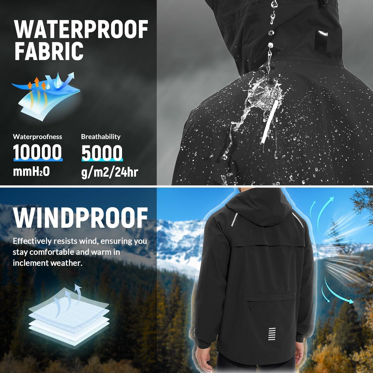 imagebaleaf Mens Rain Jacket Waterproof Windbreaker Raincoat Running Cycling Hiking Gear Hood Lightweight Reflective PackableBlack