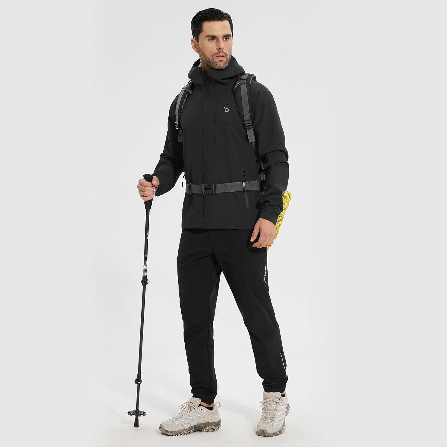 imagebaleaf Mens Rain Jacket Waterproof Windbreaker Raincoat Running Cycling Hiking Gear Hood Lightweight Reflective PackableBlack