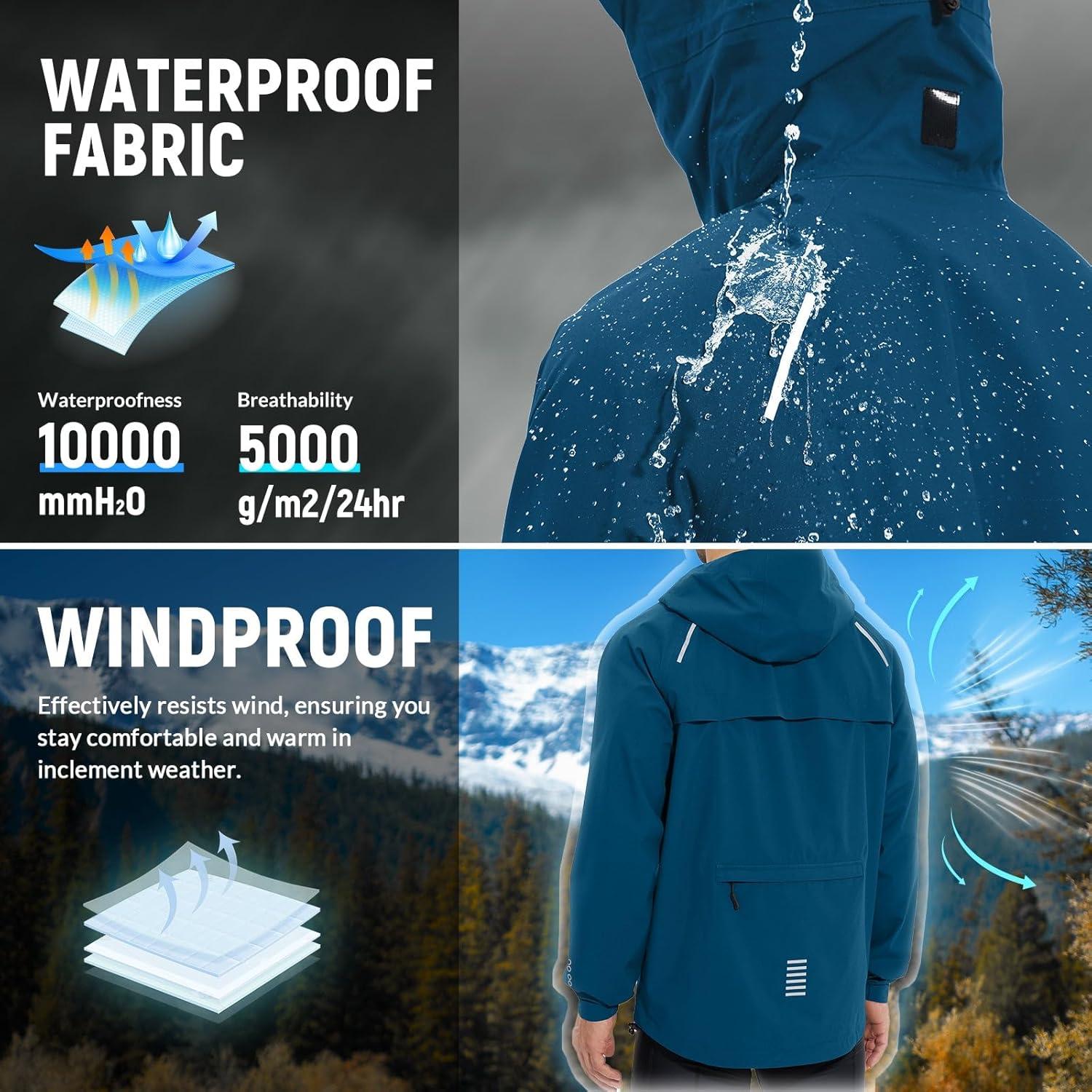 imagebaleaf Mens Rain Jacket Waterproof Windbreaker Raincoat Running Cycling Hiking Gear Hood Lightweight Reflective PackableBlue
