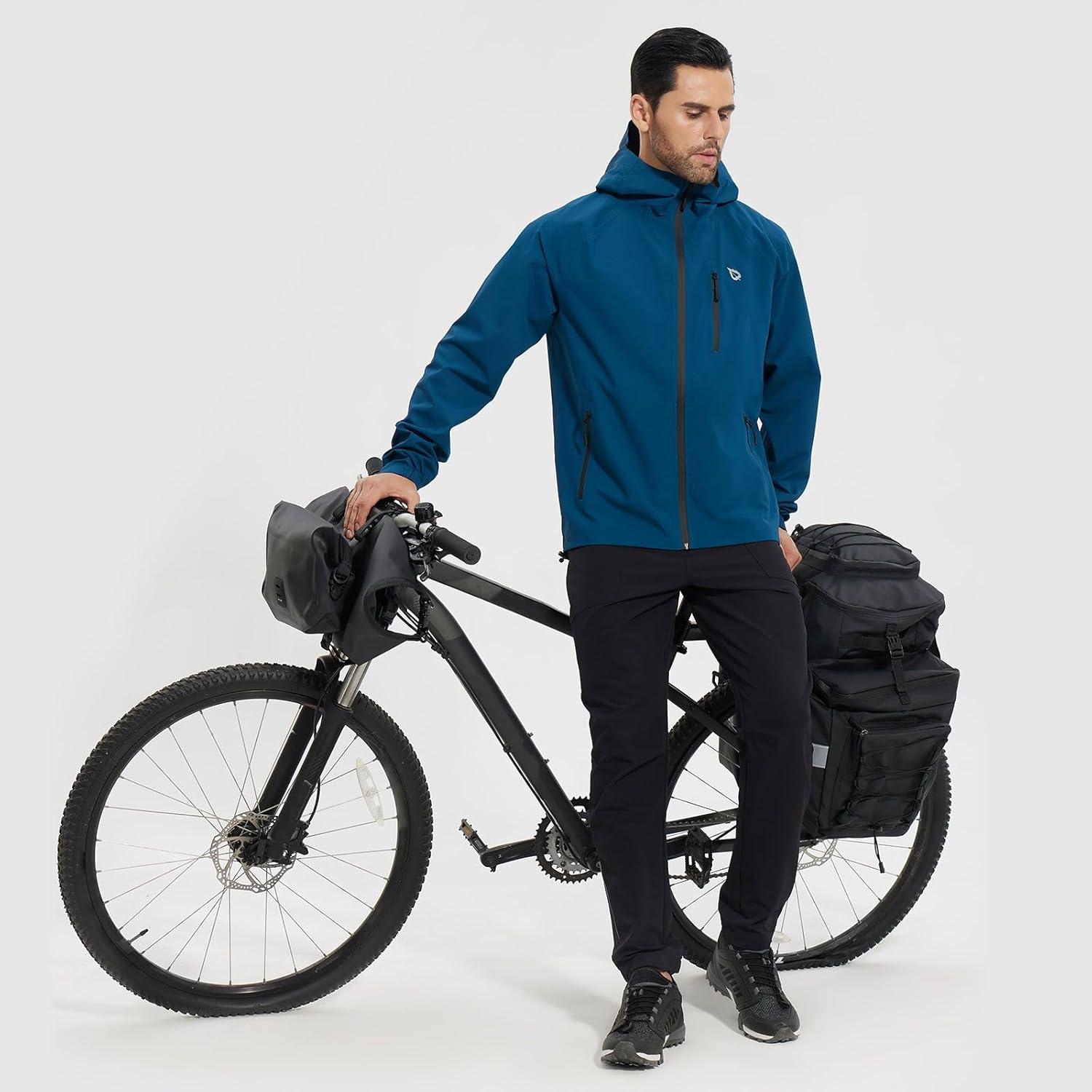 imagebaleaf Mens Rain Jacket Waterproof Windbreaker Raincoat Running Cycling Hiking Gear Hood Lightweight Reflective PackableBlue