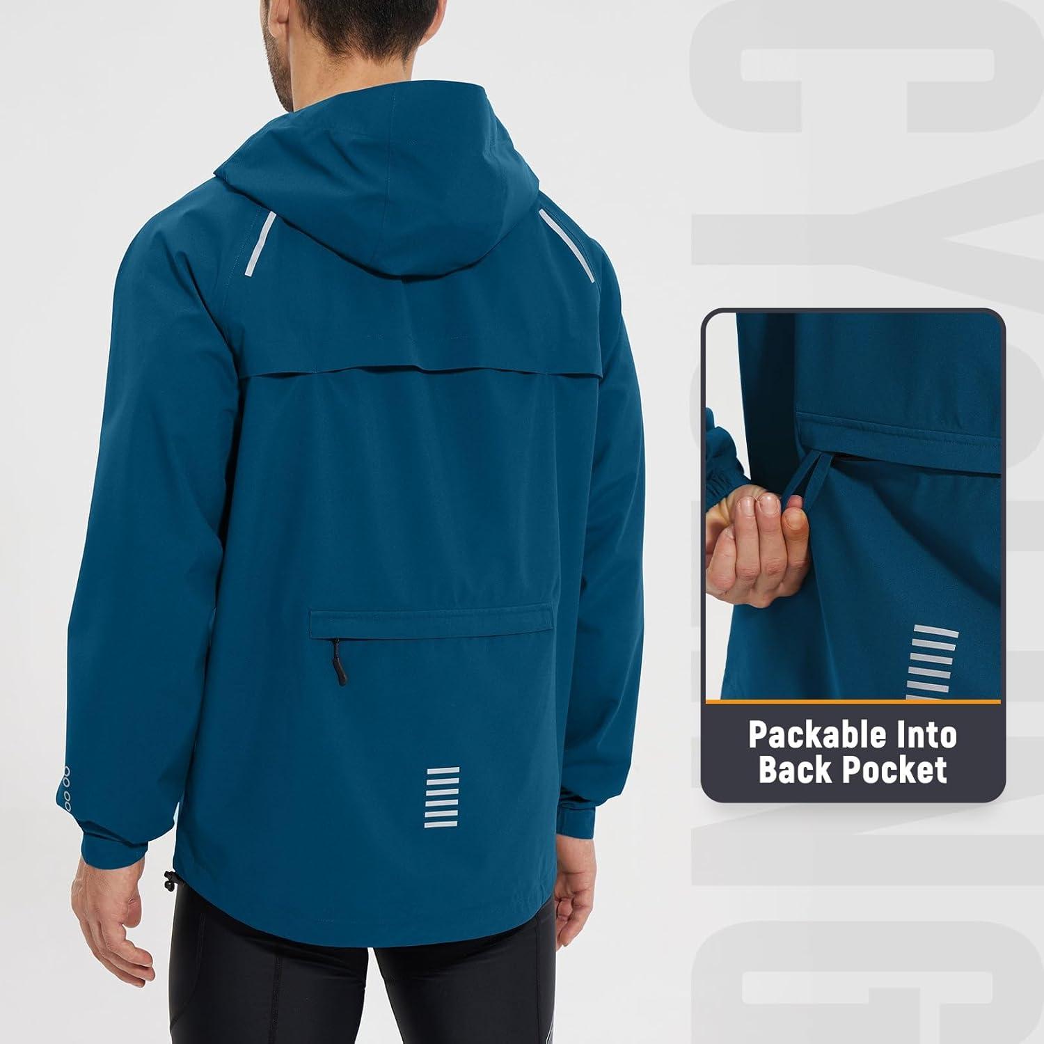 imagebaleaf Mens Rain Jacket Waterproof Windbreaker Raincoat Running Cycling Hiking Gear Hood Lightweight Reflective PackableBlue