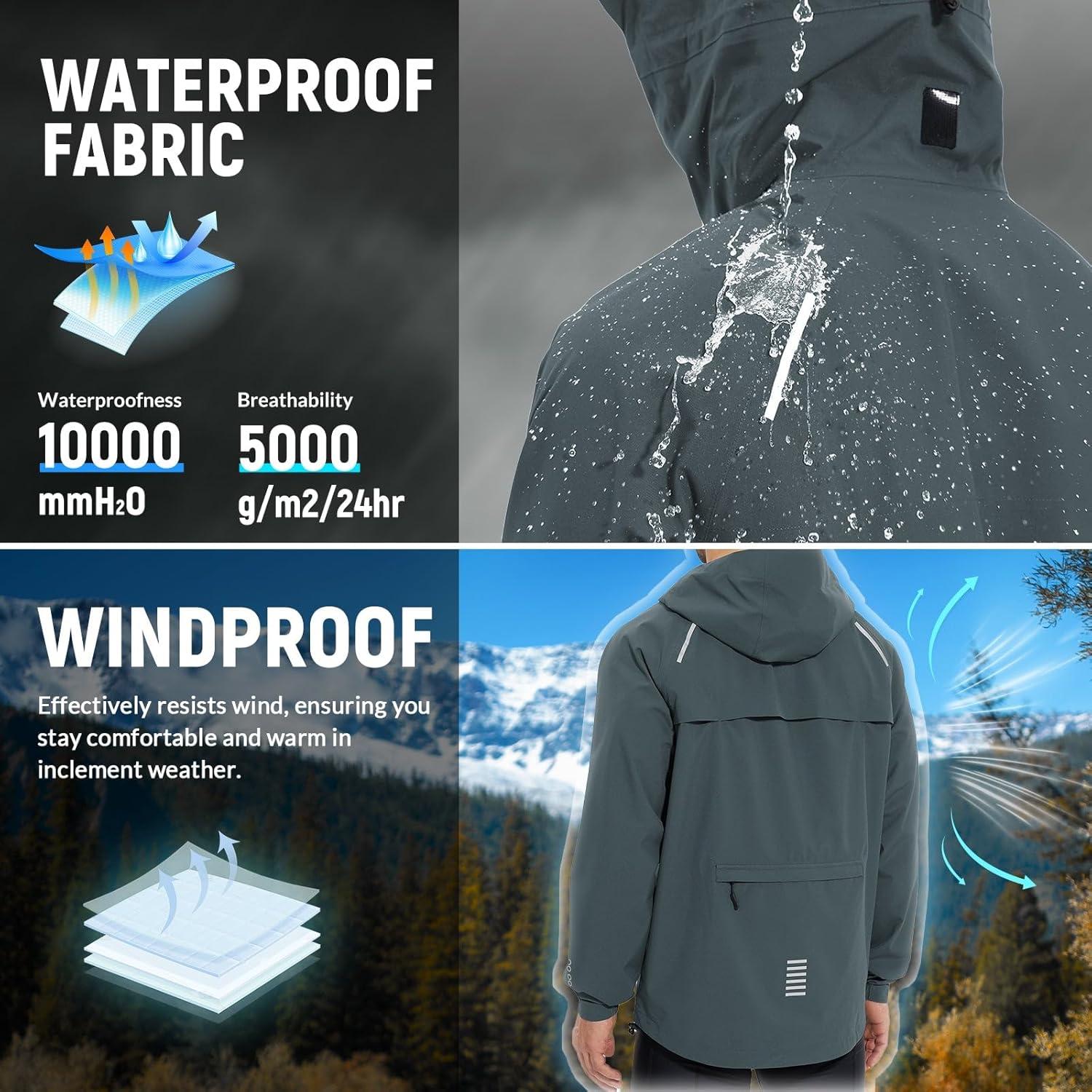 imagebaleaf Mens Rain Jacket Waterproof Windbreaker Raincoat Running Cycling Hiking Gear Hood Lightweight Reflective PackableGrey