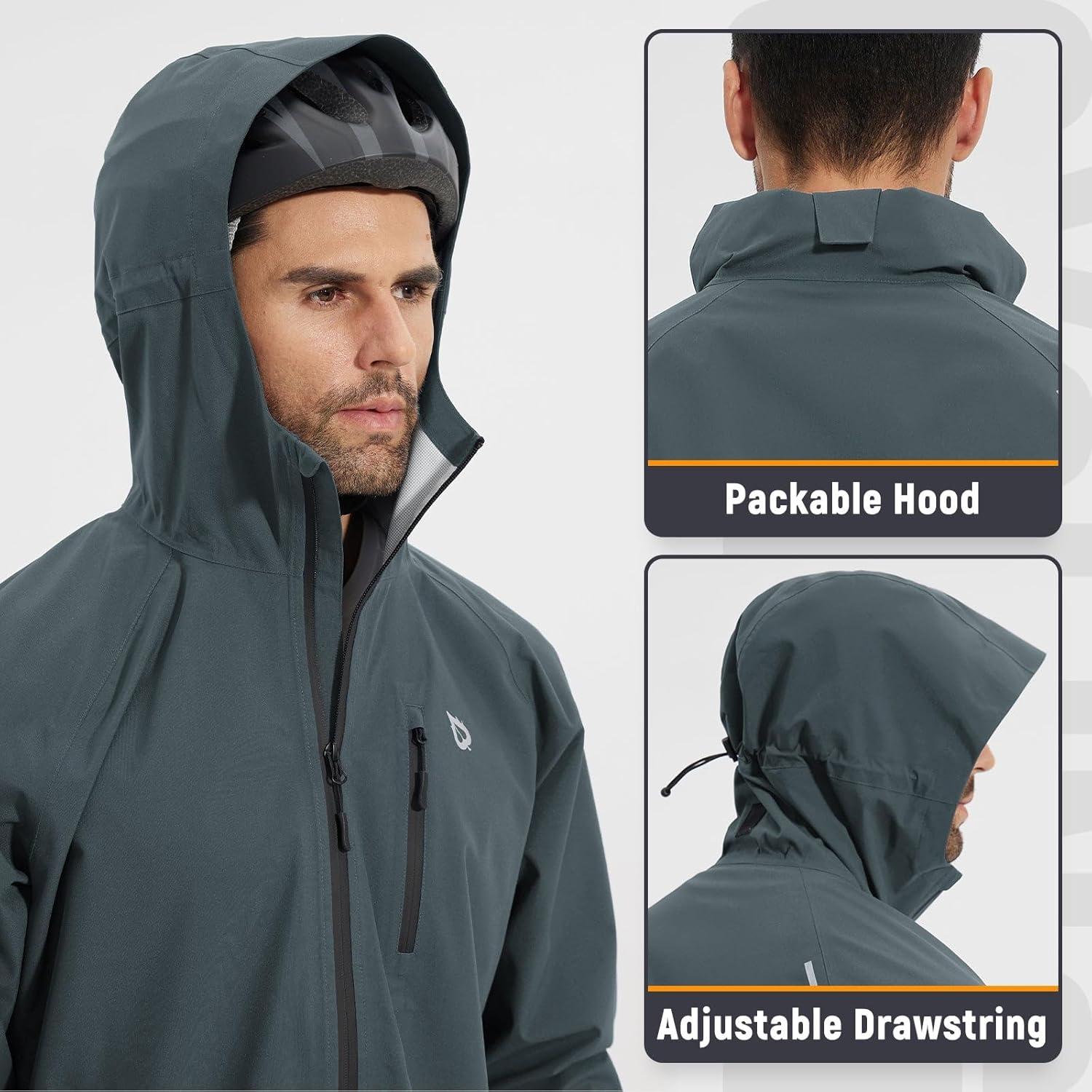 imagebaleaf Mens Rain Jacket Waterproof Windbreaker Raincoat Running Cycling Hiking Gear Hood Lightweight Reflective PackableGrey