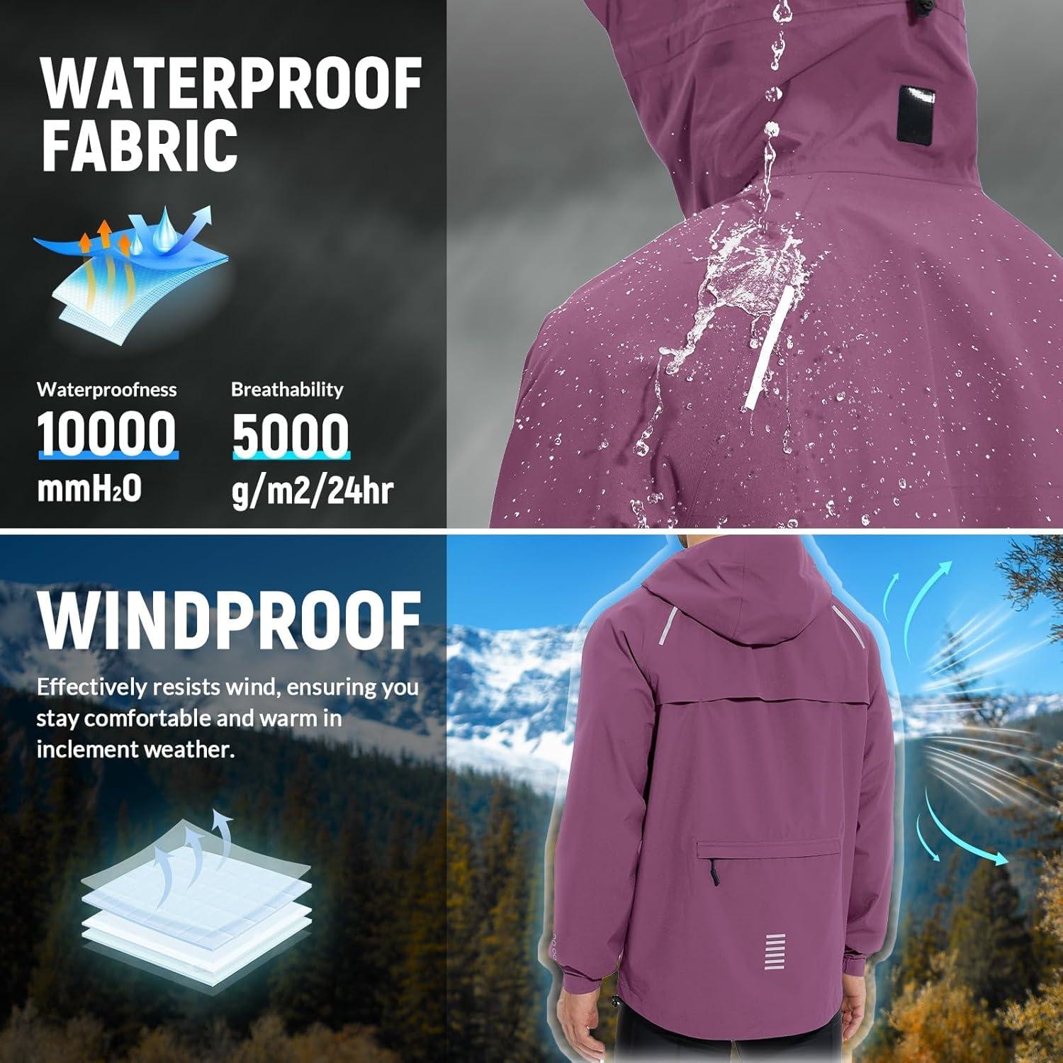 imagebaleaf Mens Rain Jacket Waterproof Windbreaker Raincoat Running Cycling Hiking Gear Hood Lightweight Reflective PackableRose Red