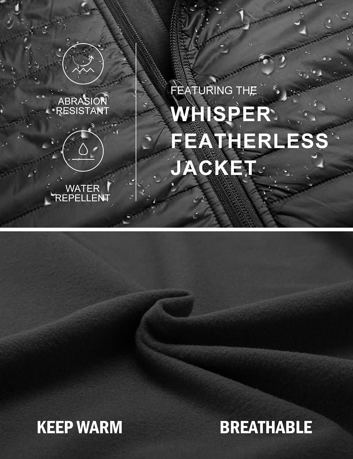 imagebaleaf Mens Running Jacket Lightweight Warm Up Puffer Jacket Hybrid Thermal Hiking Golf Insulated Coat Thumble HoleBlack