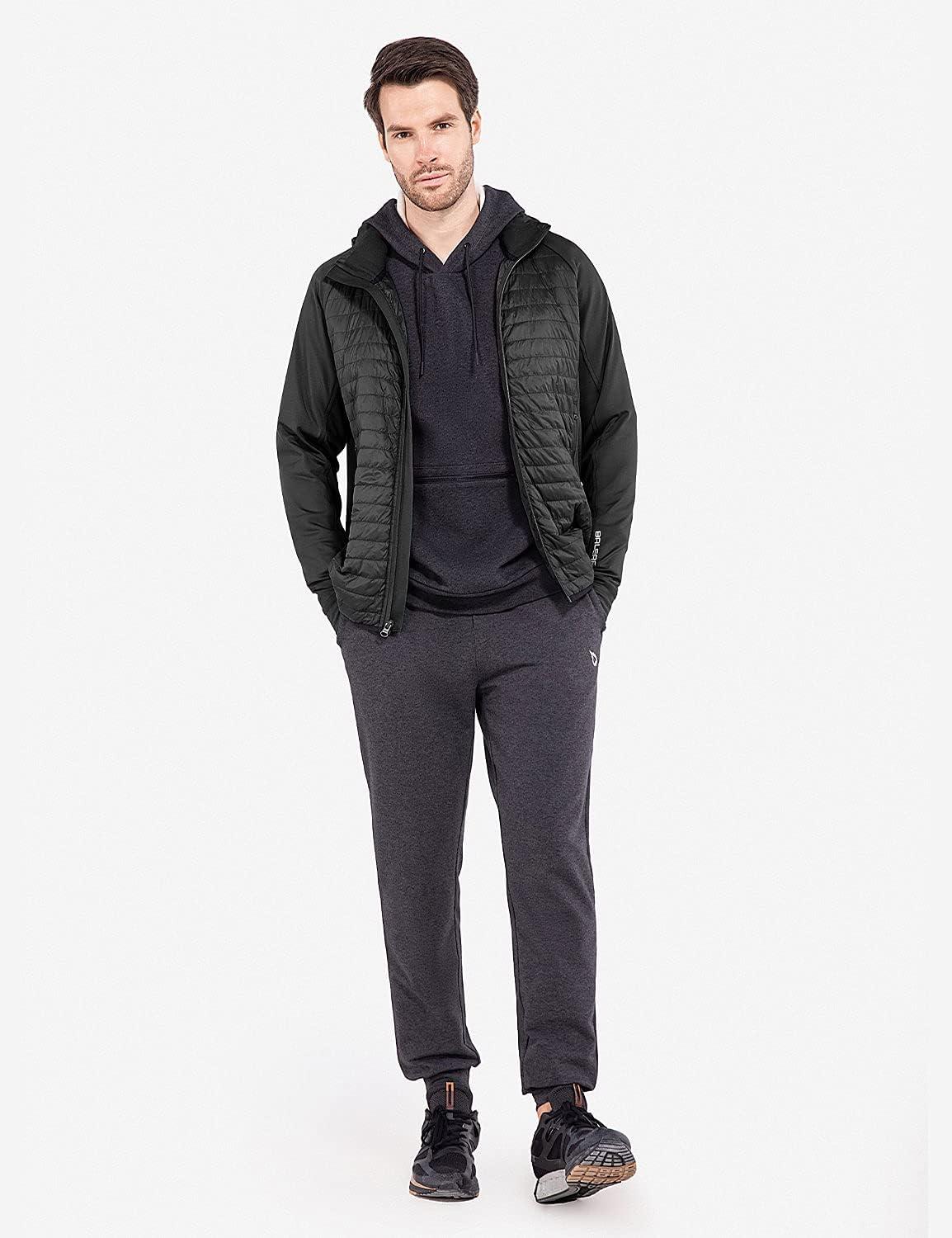 imagebaleaf Mens Running Jacket Lightweight Warm Up Puffer Jacket Hybrid Thermal Hiking Golf Insulated Coat Thumble HoleBlack