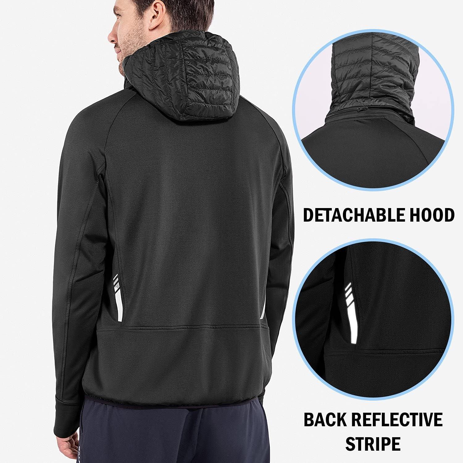 imagebaleaf Mens Running Jacket Lightweight Warm Up Puffer Jacket Hybrid Thermal Hiking Golf Insulated Coat Thumble HoleBlack