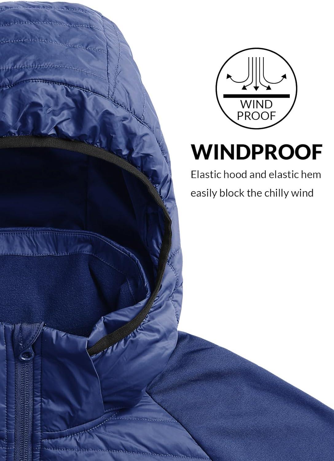 imagebaleaf Mens Running Jacket Lightweight Warm Up Puffer Jacket Hybrid Thermal Hiking Golf Insulated Coat Thumble HoleBlue