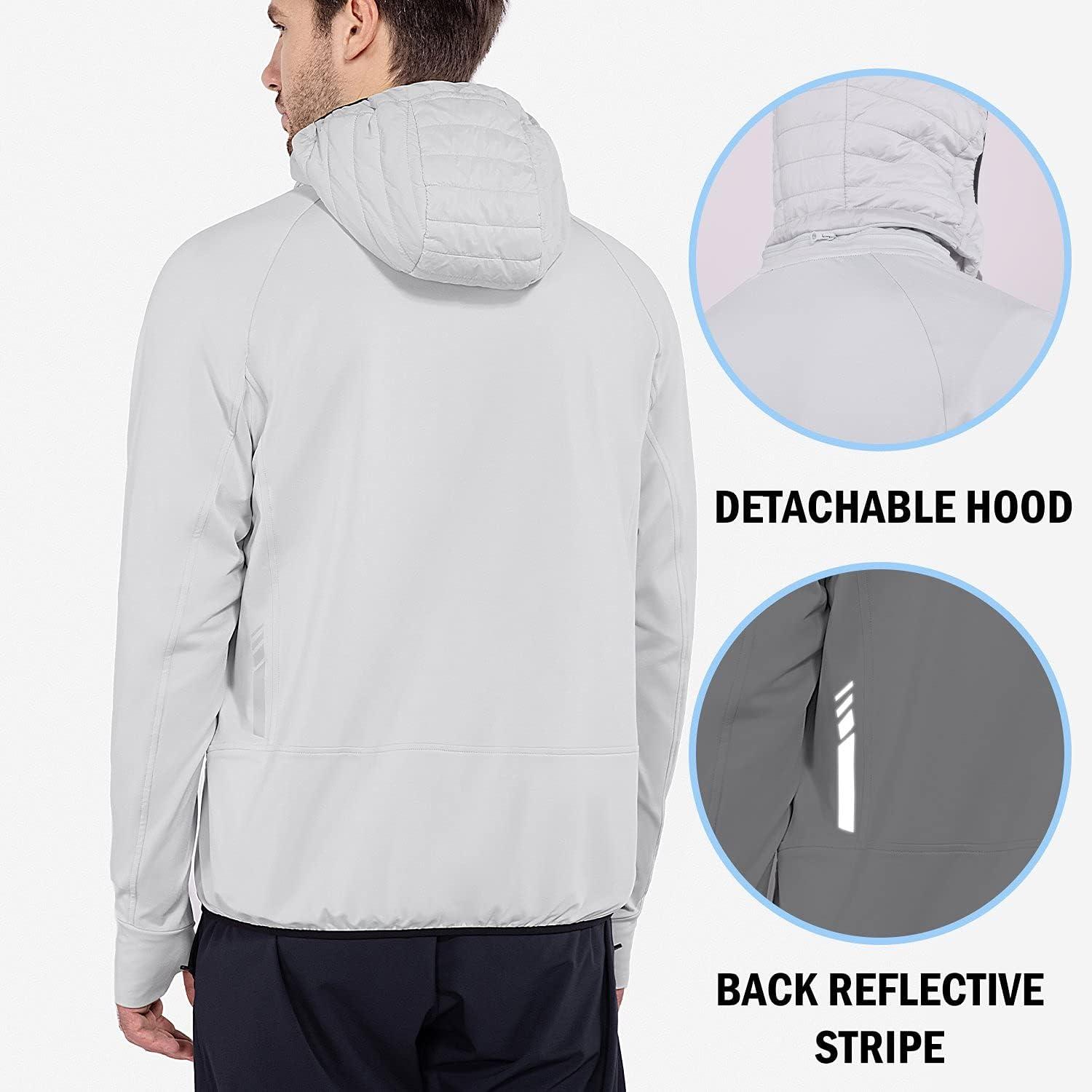 imagebaleaf Mens Running Jacket Lightweight Warm Up Puffer Jacket Hybrid Thermal Hiking Golf Insulated Coat Thumble HoleGlacier Gray