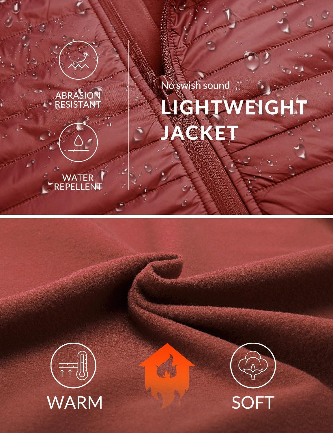 imagebaleaf Mens Running Jacket Lightweight Warm Up Puffer Jacket Hybrid Thermal Hiking Golf Insulated Coat Thumble HoleMerlot