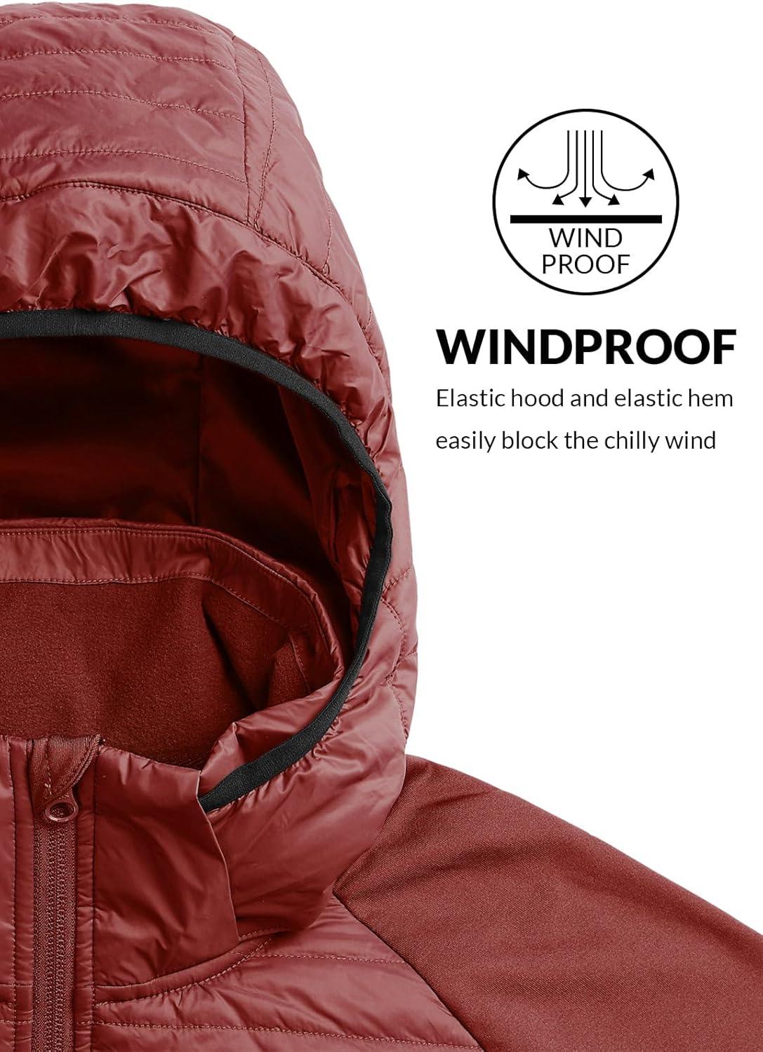 imagebaleaf Mens Running Jacket Lightweight Warm Up Puffer Jacket Hybrid Thermal Hiking Golf Insulated Coat Thumble HoleMerlot