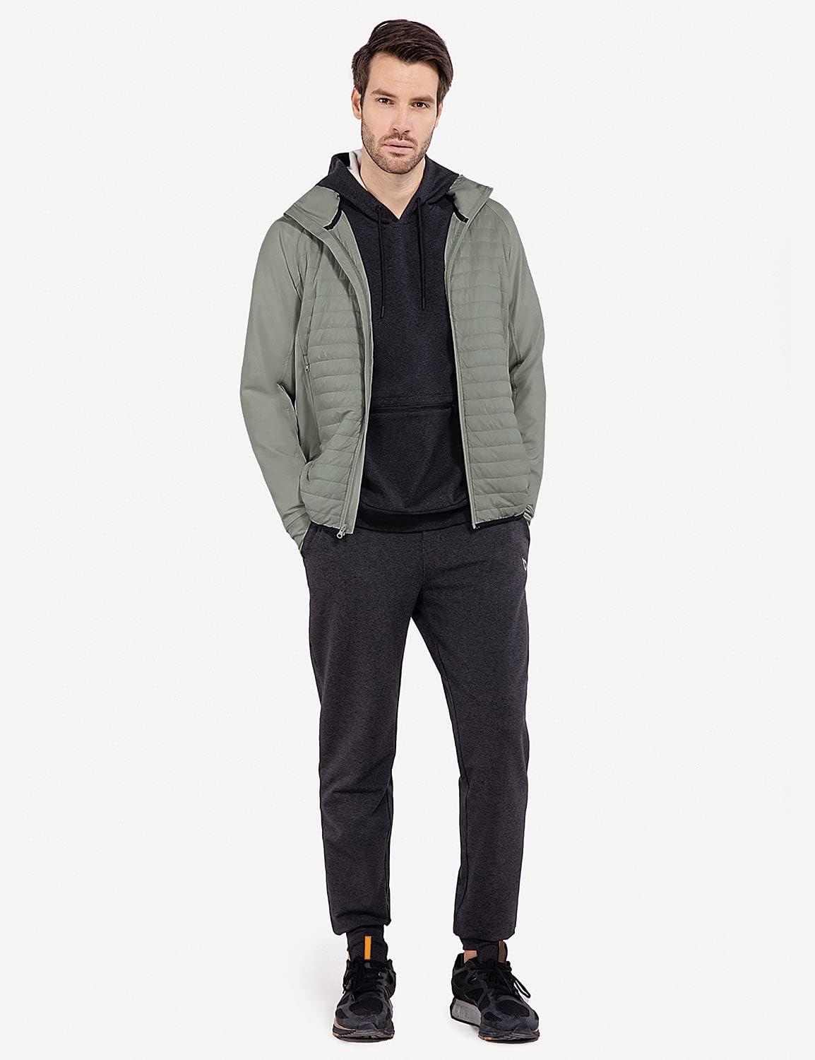 imagebaleaf Mens Running Jacket Lightweight Warm Up Puffer Jacket Hybrid Thermal Hiking Golf Insulated Coat Thumble HoleOlive