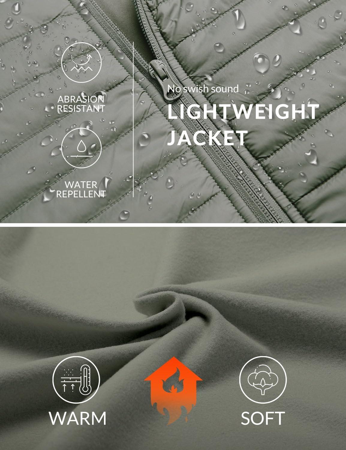 imagebaleaf Mens Running Jacket Lightweight Warm Up Puffer Jacket Hybrid Thermal Hiking Golf Insulated Coat Thumble HoleOlive