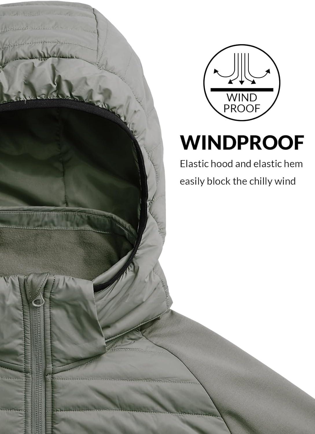 imagebaleaf Mens Running Jacket Lightweight Warm Up Puffer Jacket Hybrid Thermal Hiking Golf Insulated Coat Thumble HoleOlive