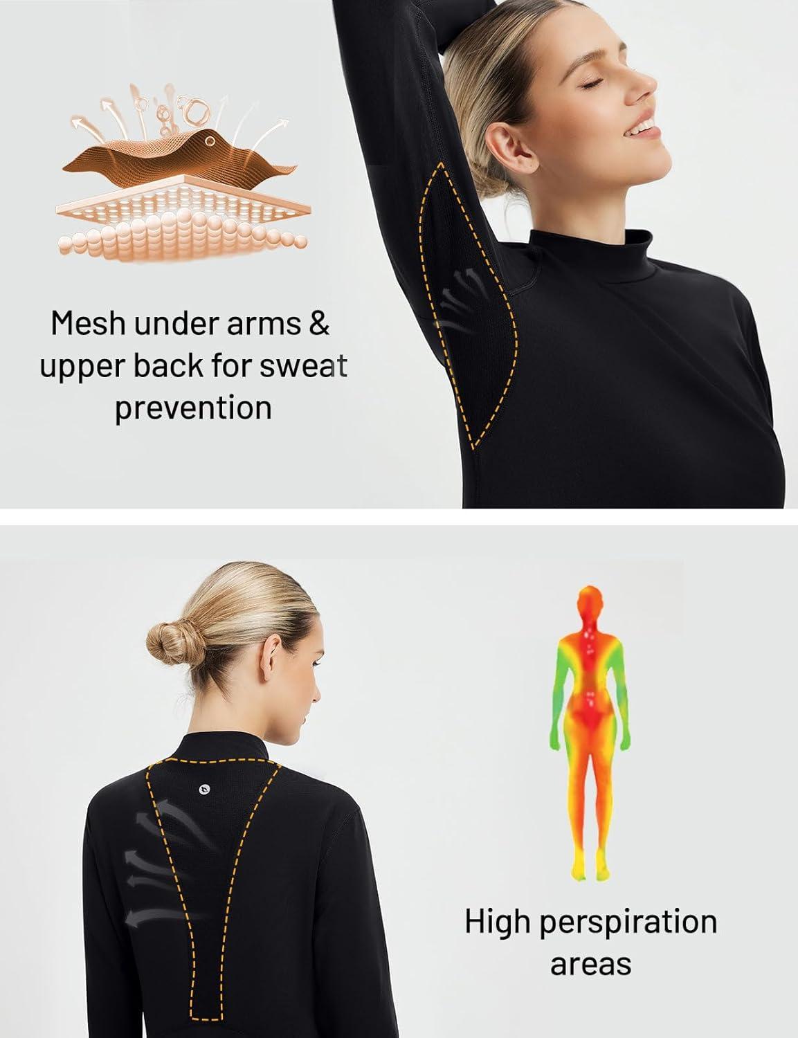 imagebaleaf Thermal Long Sleeve Shirts for Women Turtleneck Tops Fleece Lined Base Layer with Thumb Hole Cold Weather Winter GearBlack