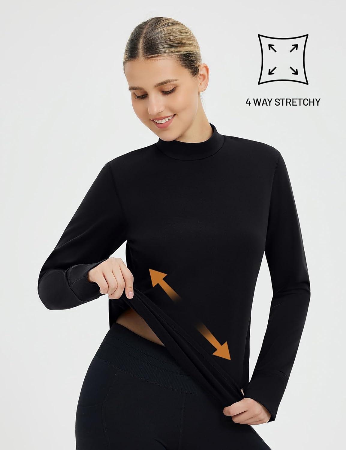 imagebaleaf Thermal Long Sleeve Shirts for Women Turtleneck Tops Fleece Lined Base Layer with Thumb Hole Cold Weather Winter GearBlack