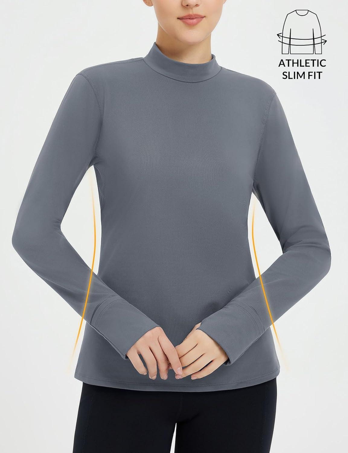 imagebaleaf Thermal Long Sleeve Shirts for Women Turtleneck Tops Fleece Lined Base Layer with Thumb Hole Cold Weather Winter GearDark Gray