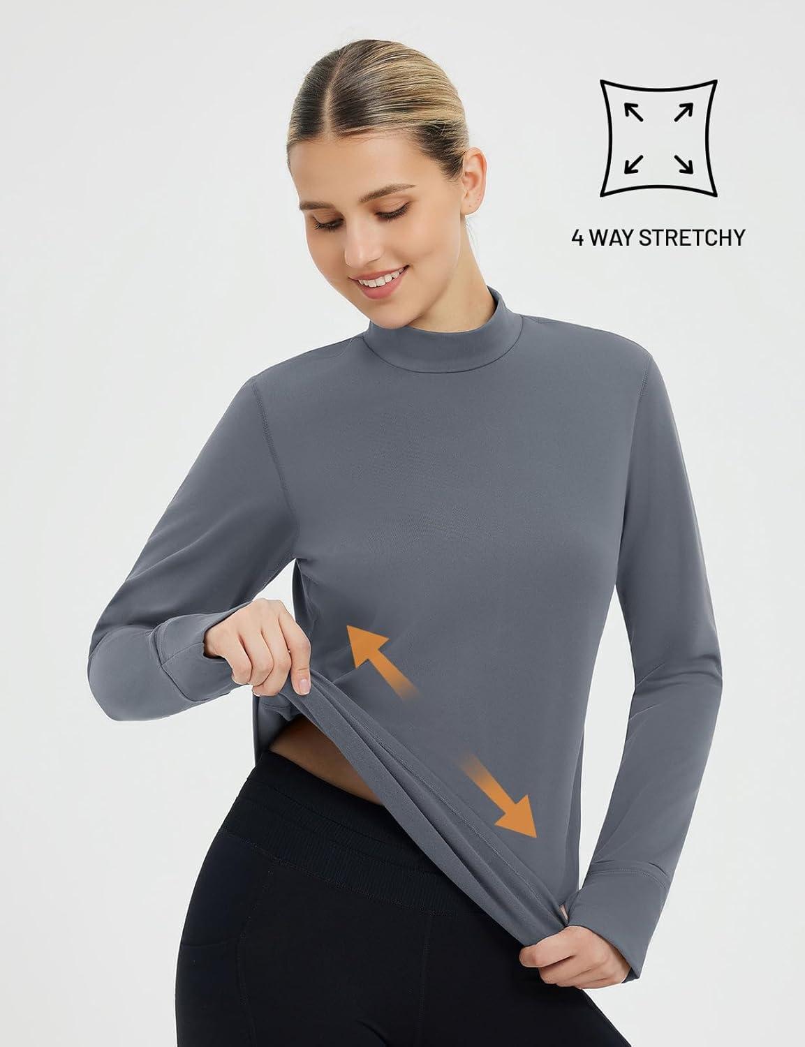 imagebaleaf Thermal Long Sleeve Shirts for Women Turtleneck Tops Fleece Lined Base Layer with Thumb Hole Cold Weather Winter GearDark Gray