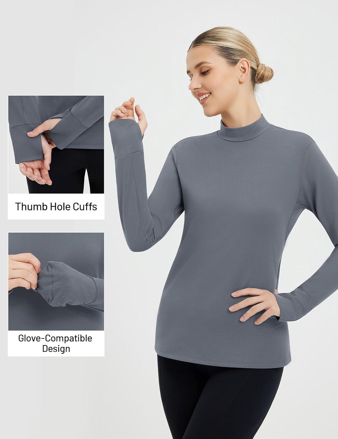imagebaleaf Thermal Long Sleeve Shirts for Women Turtleneck Tops Fleece Lined Base Layer with Thumb Hole Cold Weather Winter GearDark Gray