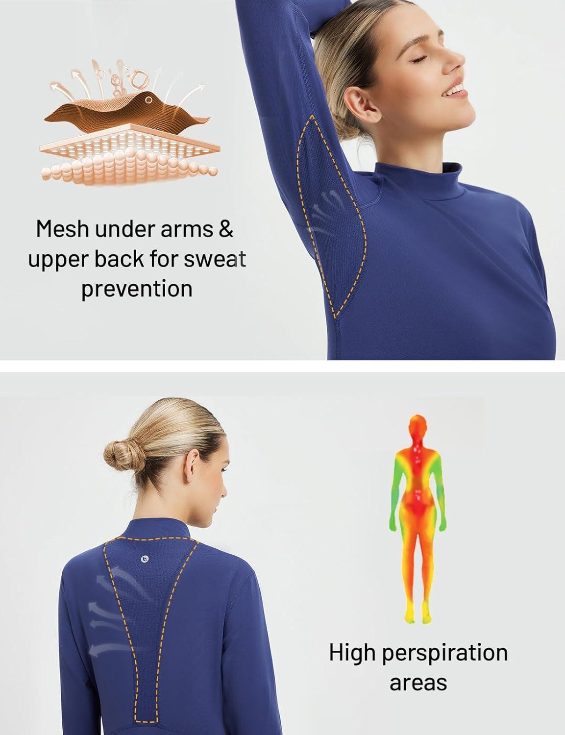 imagebaleaf Thermal Long Sleeve Shirts for Women Turtleneck Tops Fleece Lined Base Layer with Thumb Hole Cold Weather Winter GearNavy Blue