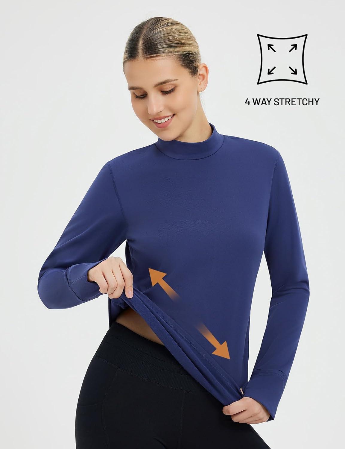 imagebaleaf Thermal Long Sleeve Shirts for Women Turtleneck Tops Fleece Lined Base Layer with Thumb Hole Cold Weather Winter GearNavy Blue