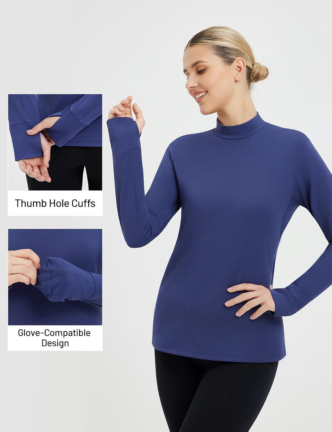 imagebaleaf Thermal Long Sleeve Shirts for Women Turtleneck Tops Fleece Lined Base Layer with Thumb Hole Cold Weather Winter GearNavy Blue