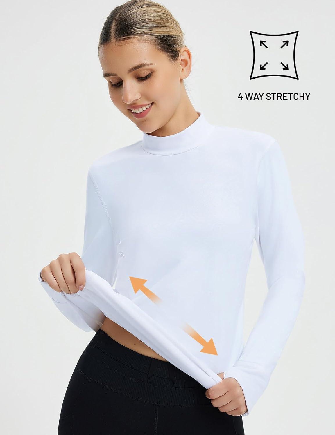 imagebaleaf Thermal Long Sleeve Shirts for Women Turtleneck Tops Fleece Lined Base Layer with Thumb Hole Cold Weather Winter GearWhite