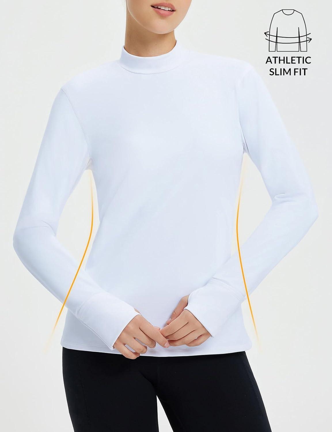 imagebaleaf Thermal Long Sleeve Shirts for Women Turtleneck Tops Fleece Lined Base Layer with Thumb Hole Cold Weather Winter GearWhite