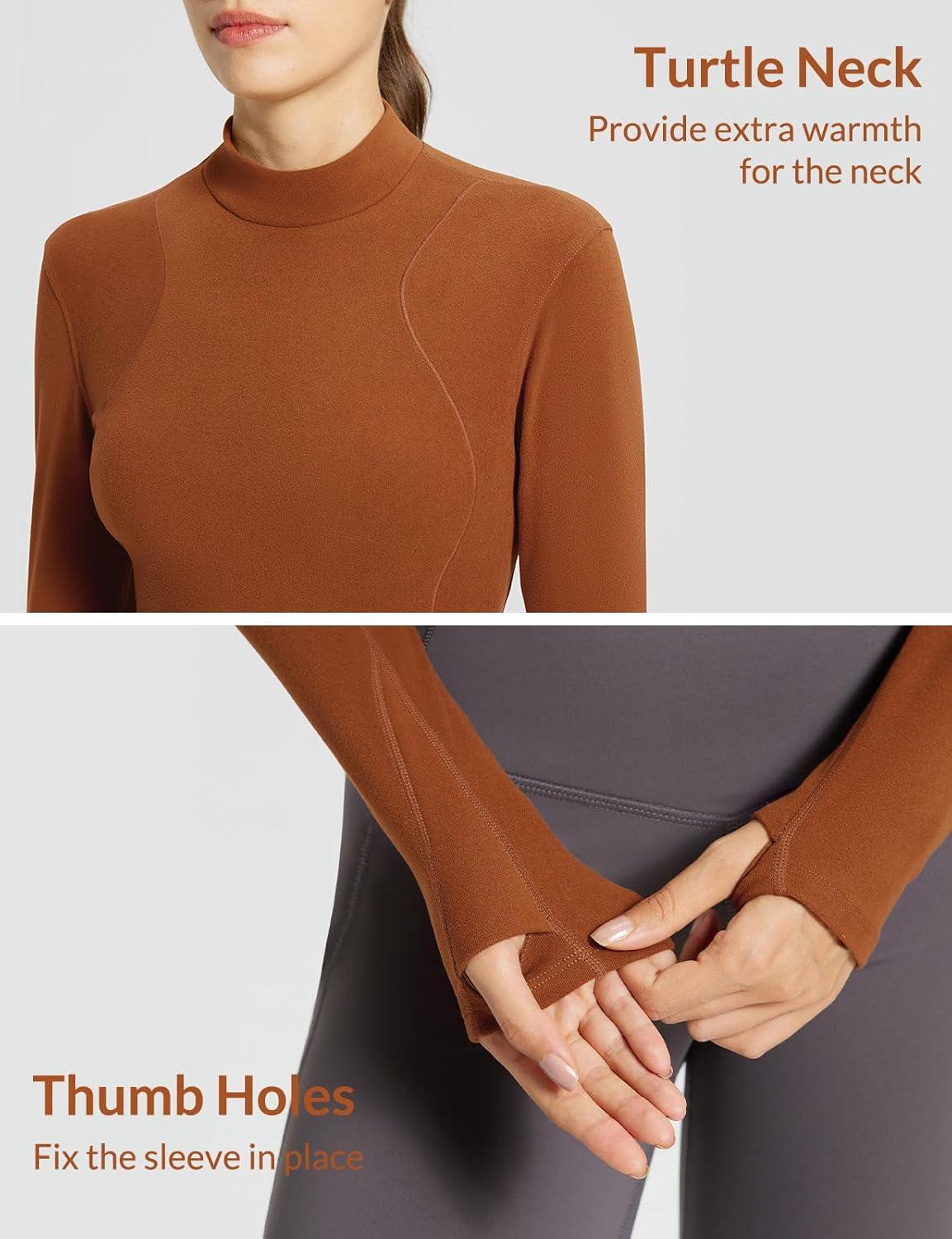 imagebaleaf Thermal Shirts for Women Long Sleeve Fleece Tops Running Workout Cold Weather Gear Compression Zipper PocketCaramel