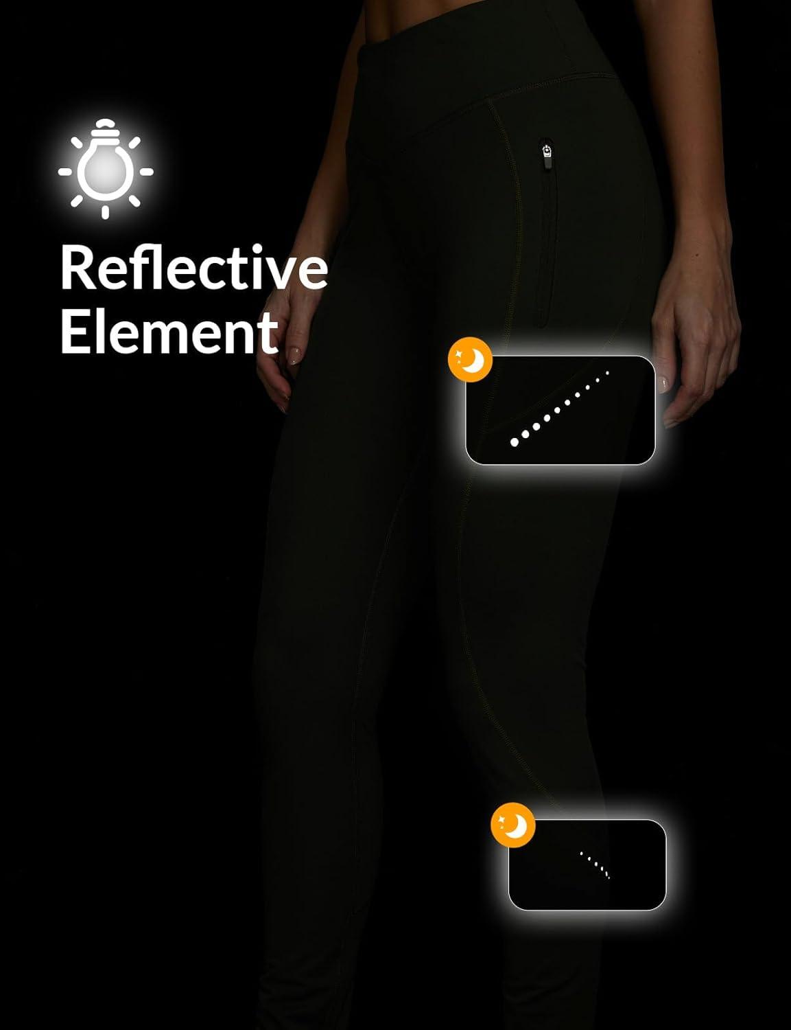 imagebaleaf Womens Cylcing Tights Fleece Lined Leggings Pockets Water Resistant Thermal Warm High Waisted Running PantsArmy Green