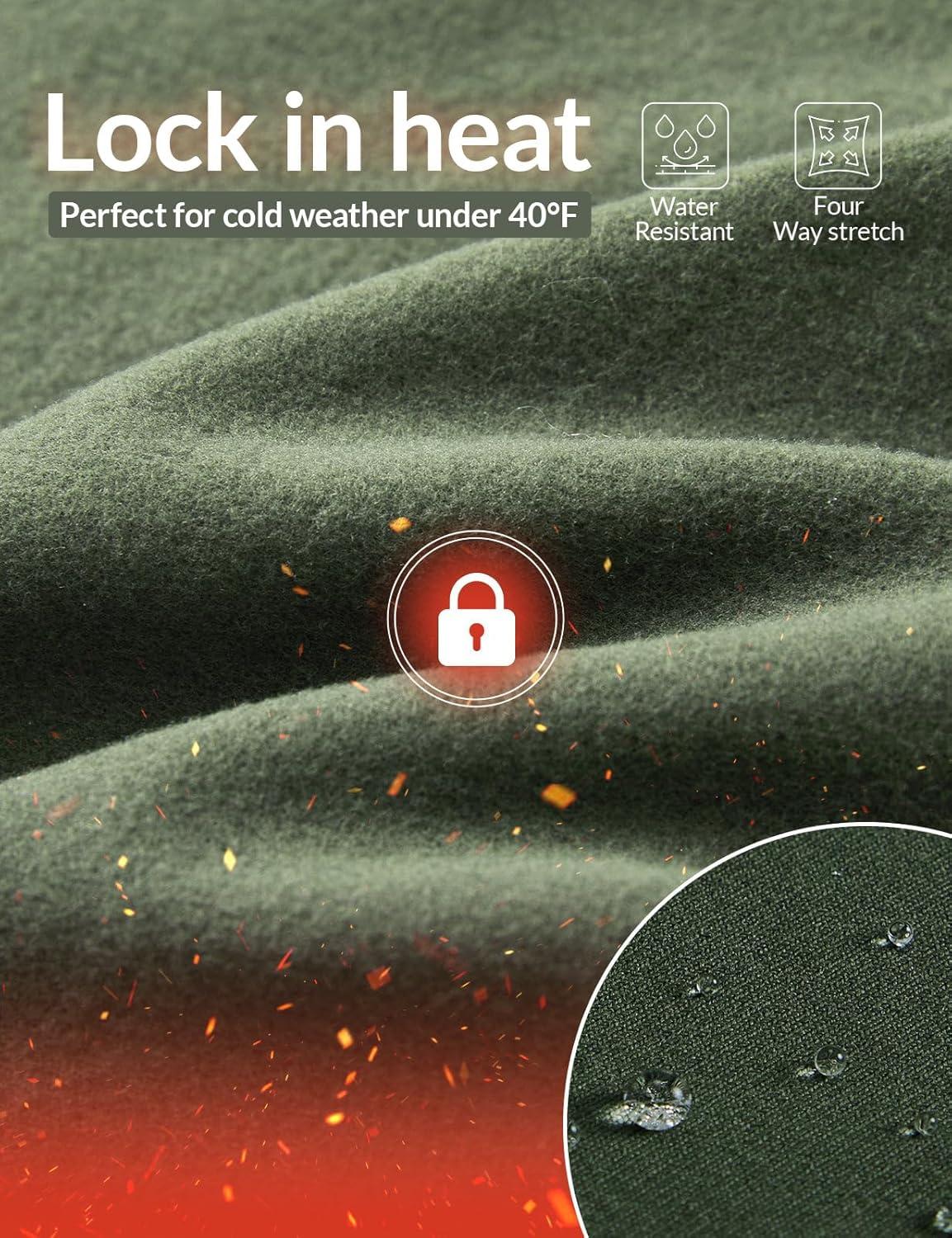 imagebaleaf Womens Cylcing Tights Fleece Lined Leggings Pockets Water Resistant Thermal Warm High Waisted Running PantsArmy Green